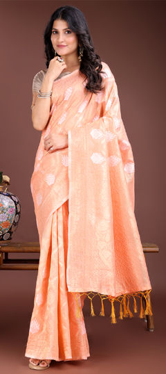 Orange color Saree in Cotton fabric with Weaving work