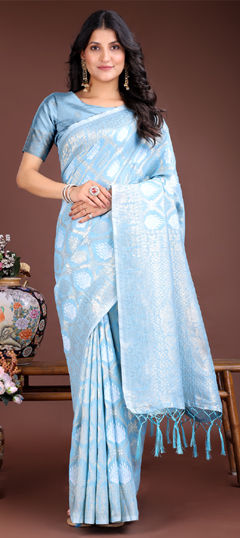 Blue color Saree in Cotton fabric with Weaving work