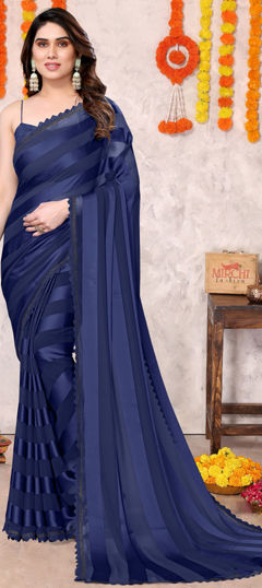 Blue color Saree in Georgette fabric with Lace work