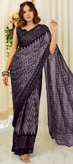 Purple and Violet color Saree in Chiffon fabric with Printed work