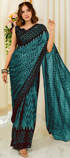Black and Grey color Saree in Chiffon fabric with Printed work