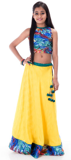 Yellow color Kids Lehenga in Satin Silk fabric with Pleats, Printed work : 201235