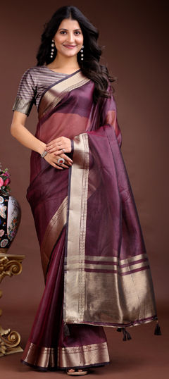 Purple and Violet color Saree in Organza Silk fabric with Weaving work