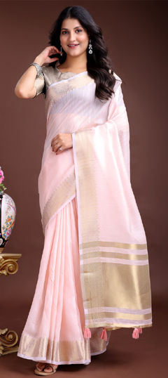 Pink and Majenta color Saree in Cotton fabric with Weaving work