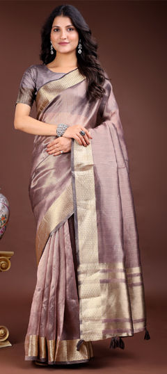 Purple and Violet color Saree in Organza Silk fabric with Weaving work