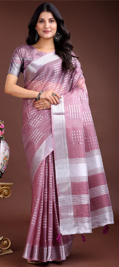 Purple and Violet color Saree in Organza Silk fabric with Weaving work