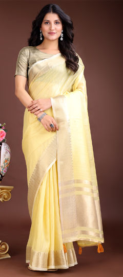 Yellow color Saree in Cotton fabric with Weaving work