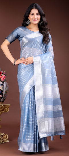 Blue color Saree in Organza Silk fabric with Weaving work