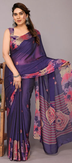 Purple and Violet color Saree in Chiffon fabric with Printed, Tye n Dye work