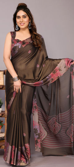 Beige and Brown color Saree in Chiffon fabric with Printed, Tye n Dye work