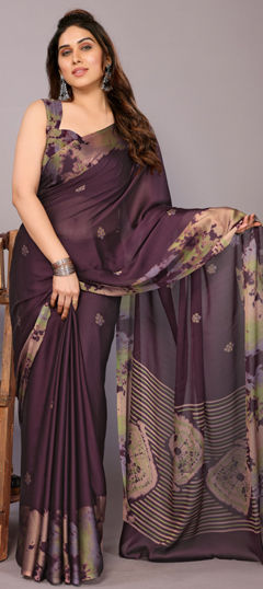 Purple and Violet color Saree in Chiffon fabric with Printed, Tye n Dye work