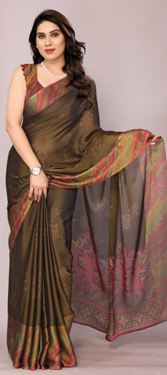 Green color Saree in Chiffon fabric with Floral, Lehariya, Printed work