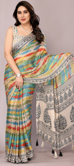 Beige and Brown color Saree in Chiffon fabric with Printed work