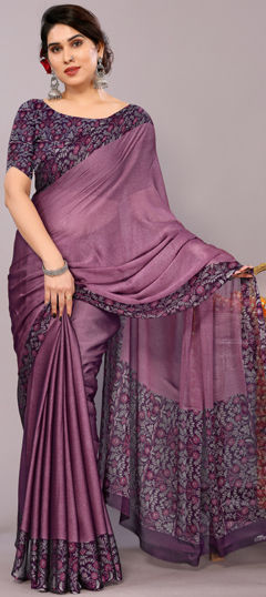 Red and Maroon color Saree in Chiffon fabric with Floral, Printed work