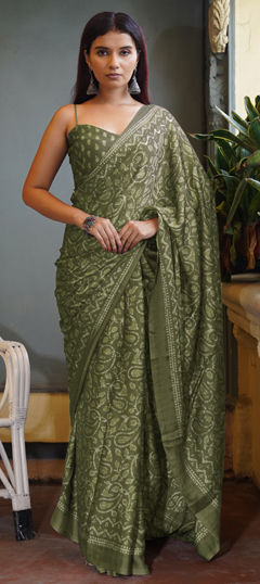 Green color Saree in Chiffon fabric with Printed work