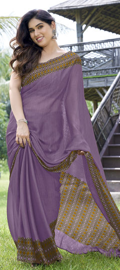 Purple and Violet color Saree in Chiffon fabric with Printed work