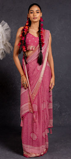 Pink and Majenta color Saree in Georgette fabric with Bandhej, Printed work