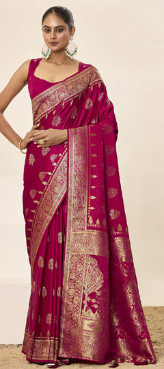 Pink and Majenta color Saree in Satin Silk fabric with Weaving work