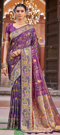 Purple and Violet color Saree in Blended, Silk fabric with Weaving work