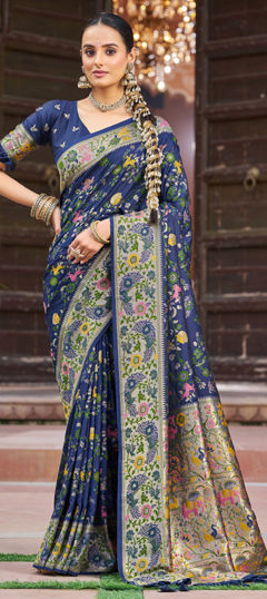 Blue color Saree in Blended, Silk fabric with Weaving work