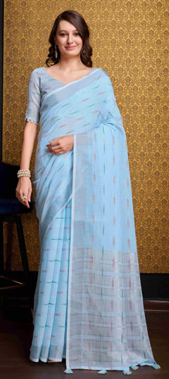 Blue color Saree in Organza Silk fabric with Weaving work
