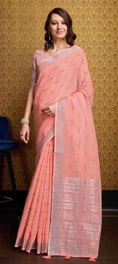 Pink and Majenta color Saree in Organza Silk fabric with Weaving work