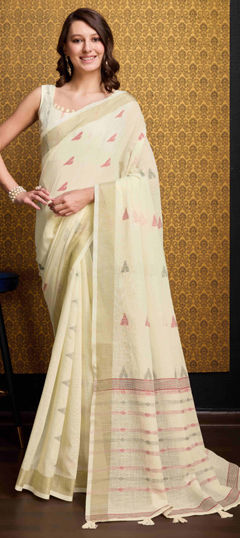 Beige and Brown color Saree in Organza Silk fabric with Weaving work