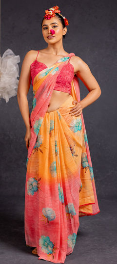 Red and Maroon color Saree in Georgette fabric with Floral, Printed work