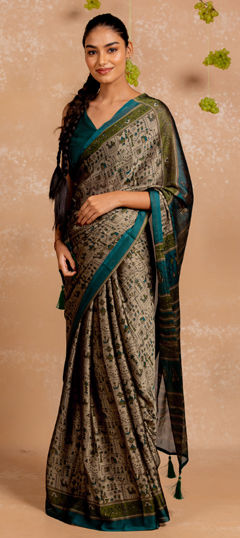 Beige and Brown color Saree in Chiffon fabric with Printed work