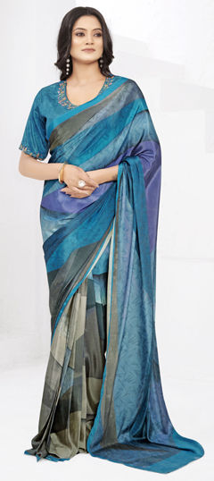 Multicolor color Saree in Crepe Silk fabric with Embroidered, Printed, Thread work