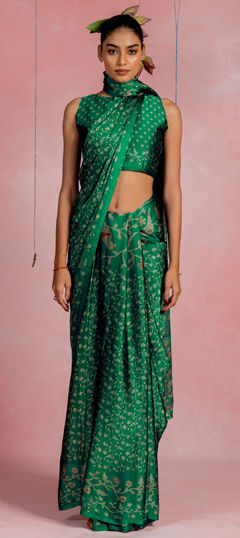 Green color Saree in Chiffon fabric with Floral, Printed work