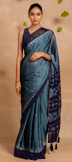 Blue color Saree in Chiffon fabric with Bandhej, Floral, Printed work