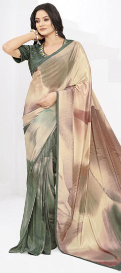 Multicolor color Saree in Crepe Silk fabric with Embroidered, Printed, Thread work