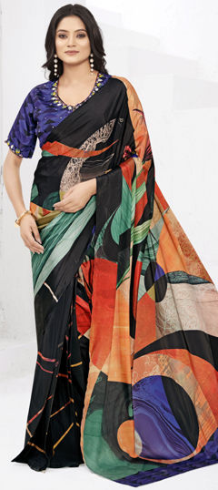 Multicolor color Saree in Crepe Silk fabric with Embroidered, Printed, Thread work