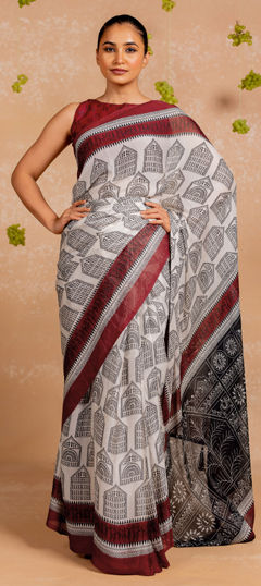 White and Off White color Saree in Chiffon fabric with Printed work