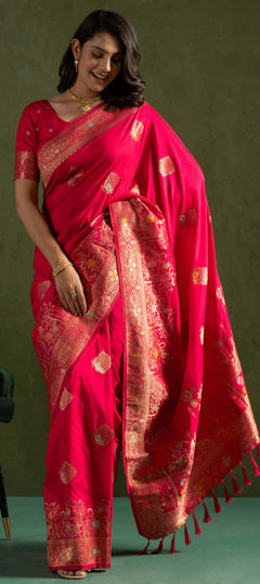 Pink and Majenta color Saree in Art Silk, Silk fabric with Weaving, Zari work