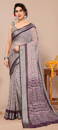 Black and Grey color Saree in Chiffon fabric with Printed work