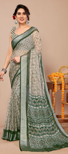 Beige and Brown color Saree in Chiffon fabric with Printed work