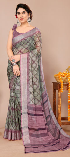 Green color Saree in Chiffon fabric with Printed work