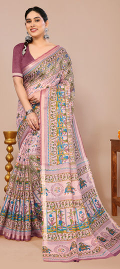 Pink and Majenta color Saree in Kota Doria Silk fabric with Printed work