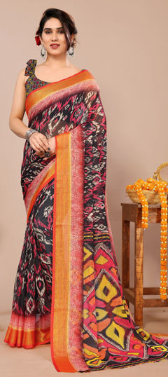 Black and Grey color Saree in Chiffon fabric with Printed work