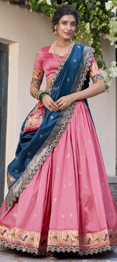 Pink and Majenta color Lehenga in Jacquard fabric with Embroidered, Sequence, Thread, Weaving, Zari work
