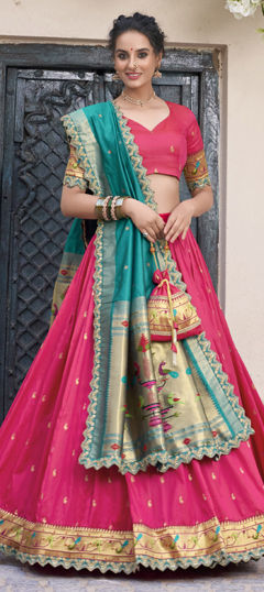 Pink and Majenta color Lehenga in Jacquard fabric with Embroidered, Sequence, Thread, Weaving, Zari work