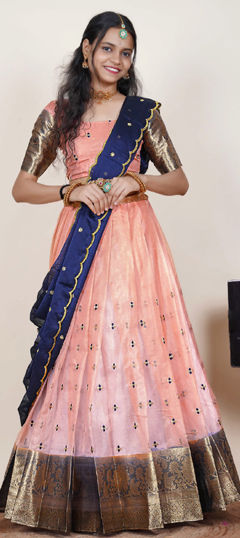 Pink and Majenta color Lehenga in Organza Silk fabric with Embroidered, Resham, Thread, Weaving work