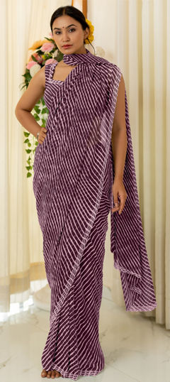 Purple and Violet color Saree in Georgette fabric with Lehariya, Printed work