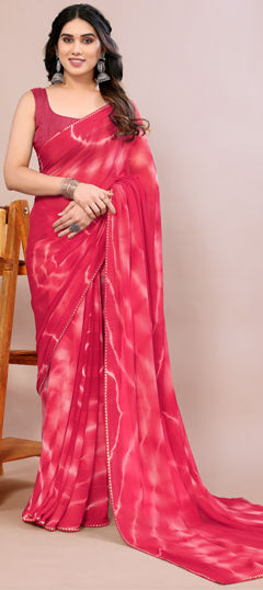 Pink and Majenta color Saree in Chiffon fabric with Printed, Tye n Dye work