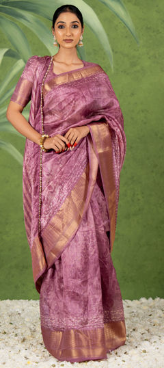 Purple and Violet color Saree in Art Silk, Silk fabric with Printed, Weaving work