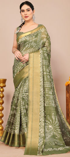 Green color Saree in Blended, Silk fabric with Bandhej, Printed work
