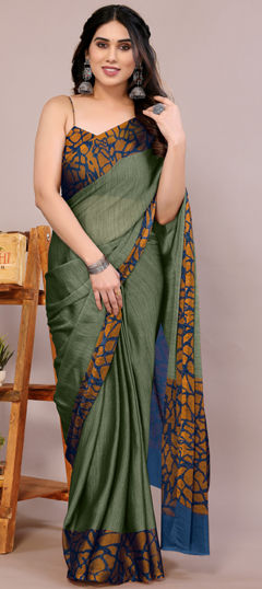 Green color Saree in Chiffon fabric with Printed work
