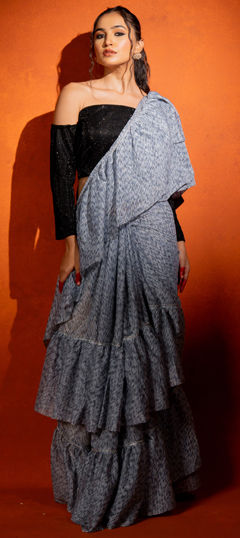 Black and Grey color Saree in Lycra fabric with Sequence work